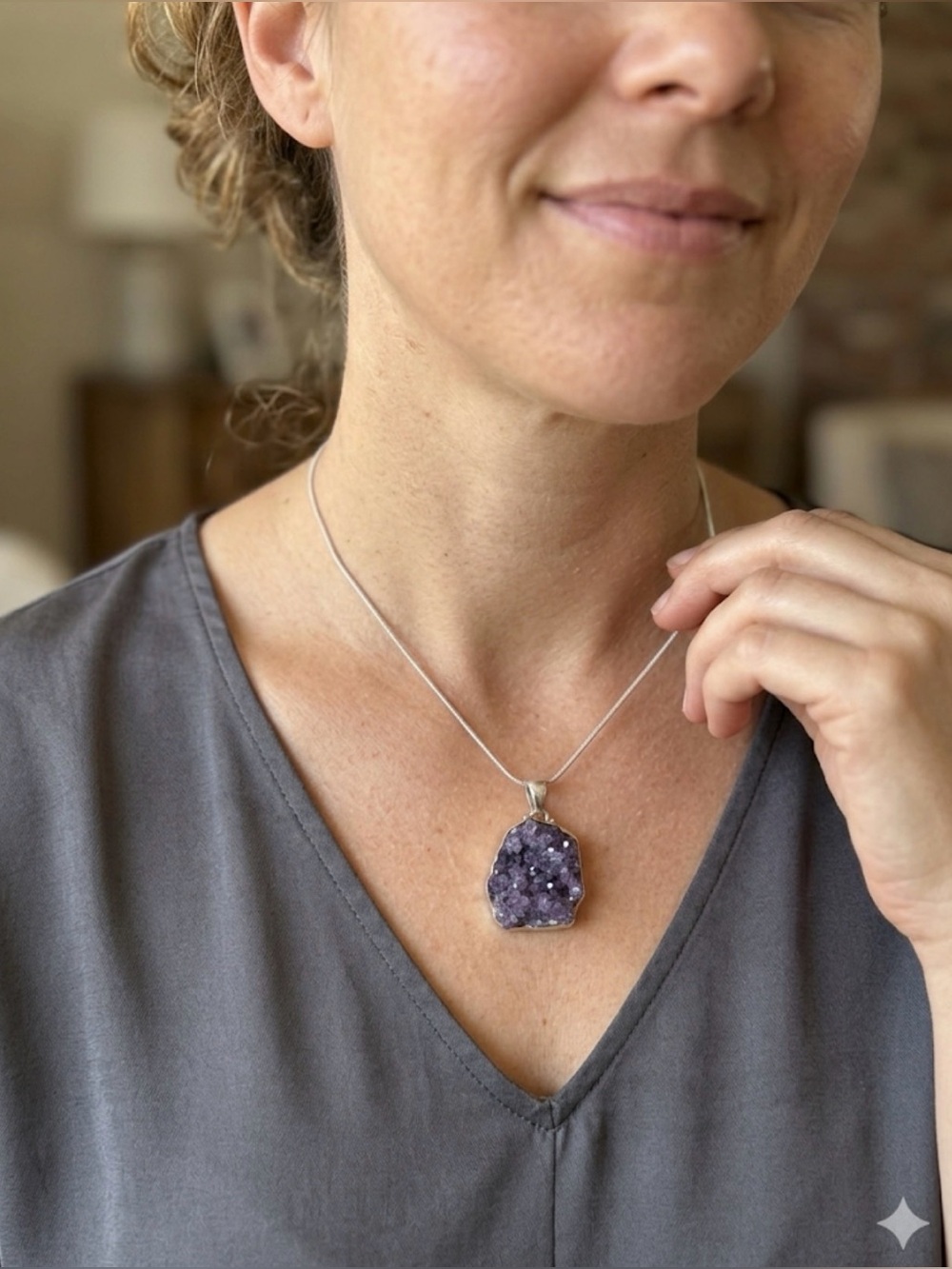 Amethyst Druzy in 925 Silver Setting with 925 Silver Chain - Picture 1 of 8